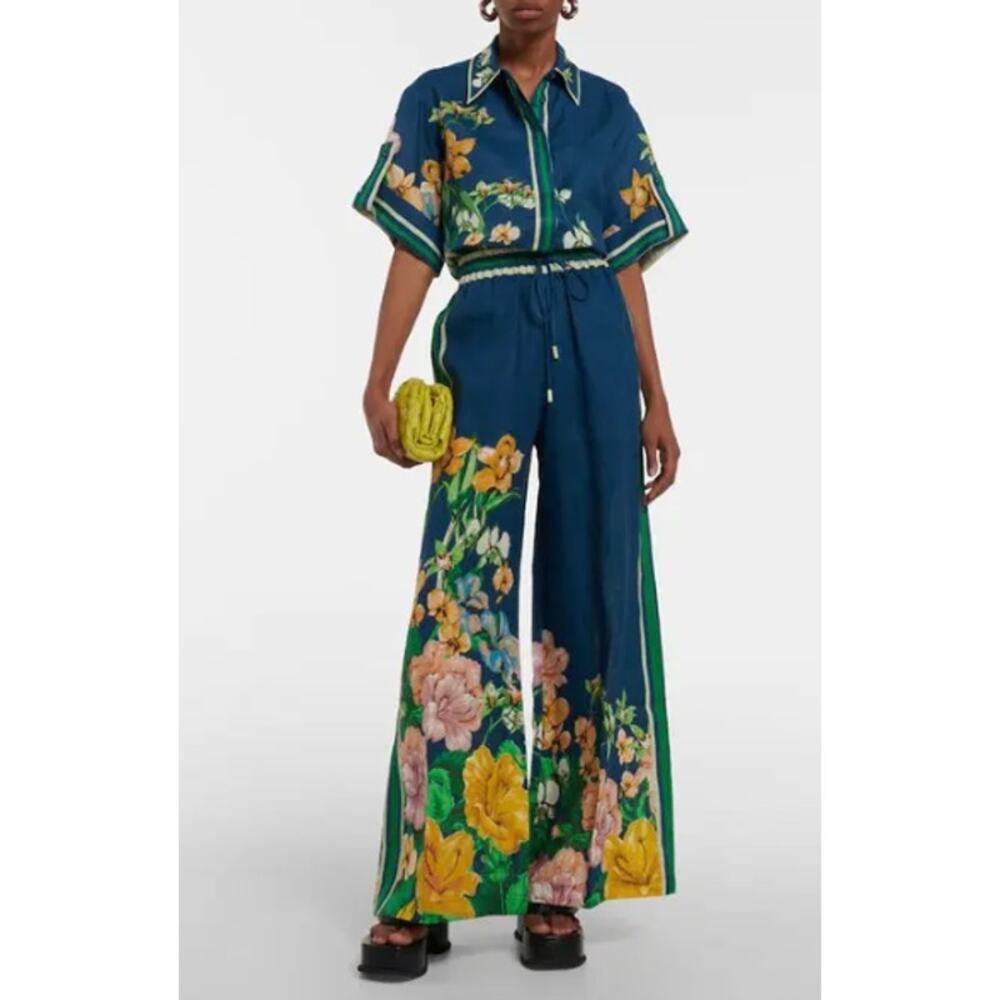 Alemais Lyla Floral Wide-Leg Linen Pants size 2